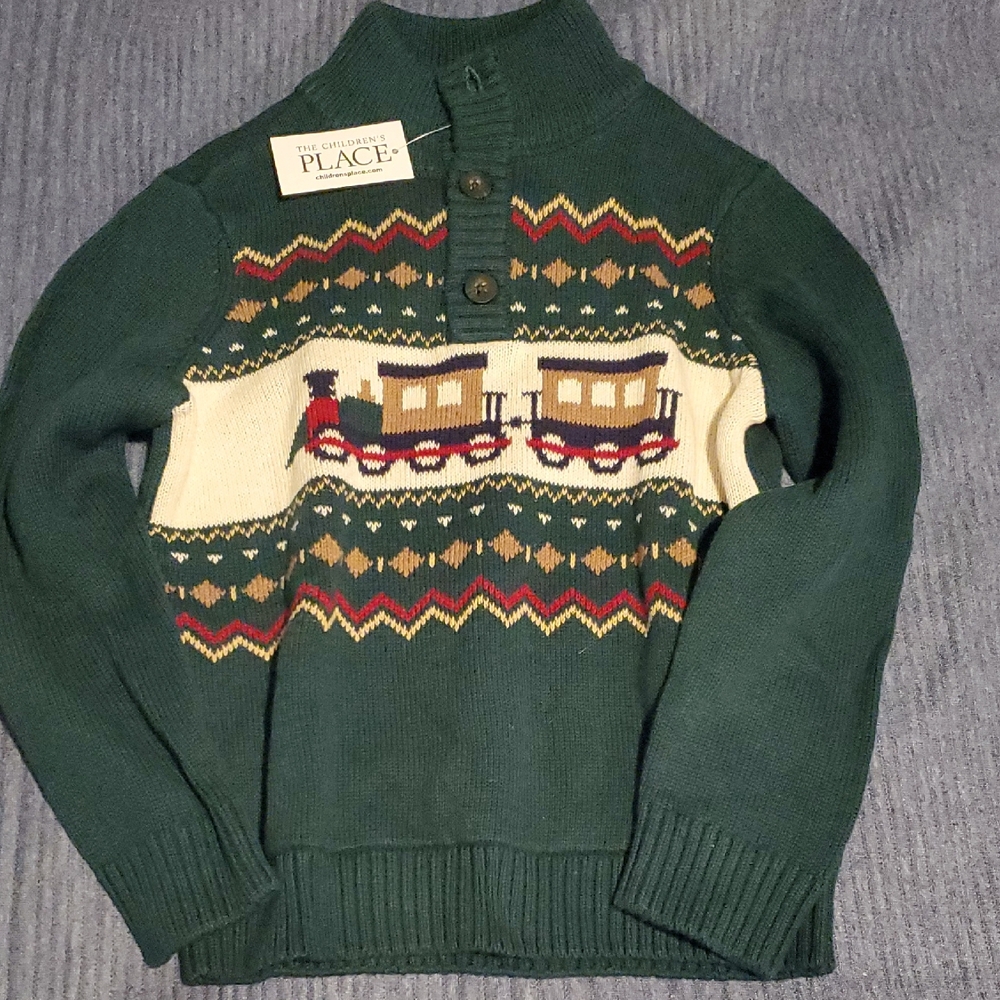 NWT The Children's Place Green Train Sweater